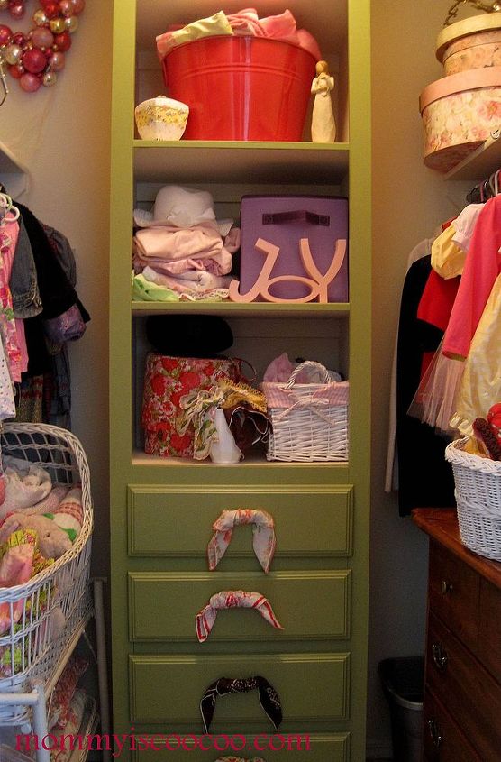 a closet transformation it s a girl pearl s closet before amp after, closet, home decor, Pearl s built in gets painted olive green