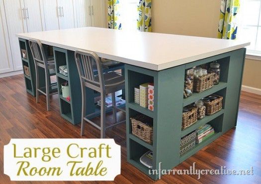 best diy projects of 2013 infarrantly creative, crafts, diy, how to, Coming in at over 40 square feet this amazing craft table sits like an island in the middle of the room and creates a large space to work on all my projects as well as engage the kids in creativity
