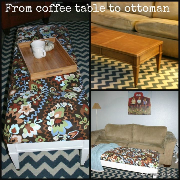 i turned a 1 coffee table into an ottoman, painted furniture, From ugly old coffee table to custom ottoman