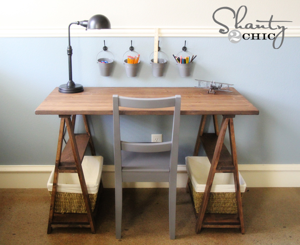 diy sawhorse desk for 50, diy, painted furniture, woodworking projects, DIY Sawhorse Desk