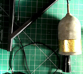 concrete and gold diy lampshade, diy, lighting, wire on to an IKEA shelf bracket