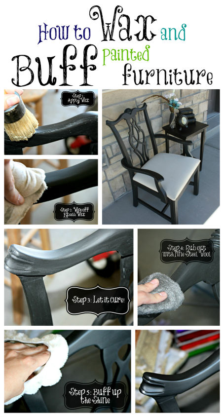 waxing and buffing black painted furniture to a beautiful shine, painted furniture