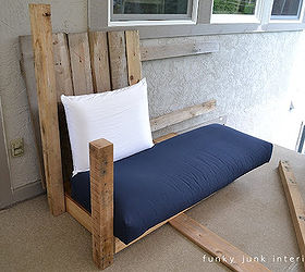 make an outdoor pallet sofa that s comfy and cute, home decor, outdoor furniture, outdoor living, painted furniture, pallet, patio, It all started with landing a cushion from a thrift store for a whoppin 10 The framework was then built around the cushion s size A dry fit was created to grasp a style