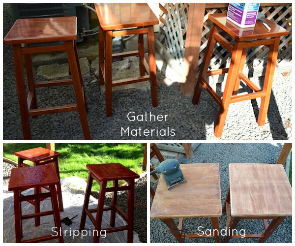 simple diy bar stool makeover, painted furniture, Stripping sanding painting staining and sealing