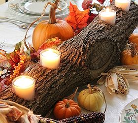 rustic log centerpiece, christmas decorations, seasonal holiday decor, thanksgiving decorations, Decorated for Thanksgiving