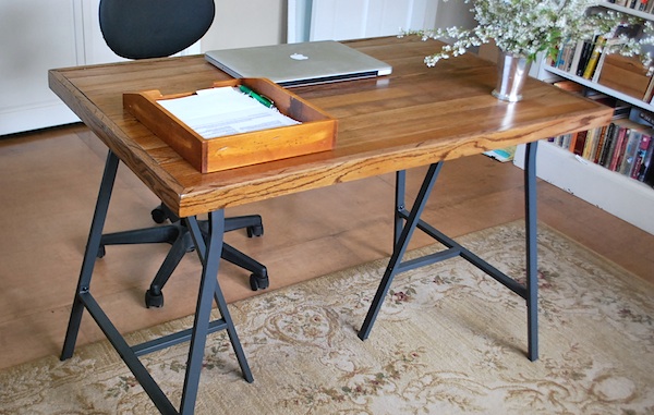 how to make an salvaged industrial style desk, diy, how to, painted furniture, repurposing upcycling, rustic furniture, woodworking projects, Front view of desk ha it s the same as the back view