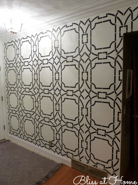 stenciled foyer wall, home decor, painting, wall decor, Here s the wall completed Check out my blog post for full details I just love it