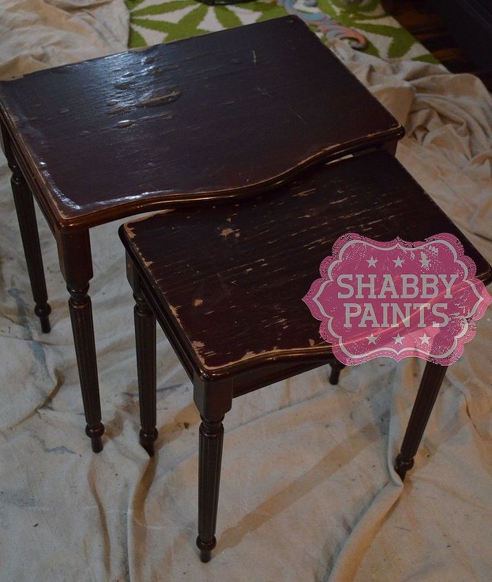 warped nesting tables get new life with shabby paints, painted furniture, Before Warped nesting tables