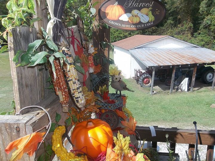 fall display on my tiny porch planting bench transformed, gardening, repurposing upcycling, seasonal holiday d cor, wreaths