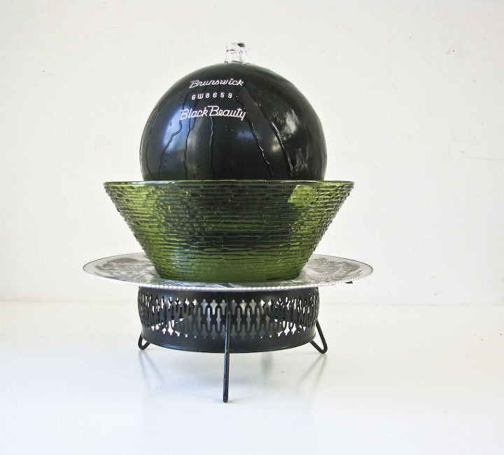 repurposed vintage into fountains and lamps, repurposing upcycling, Bowling Ball Fountain