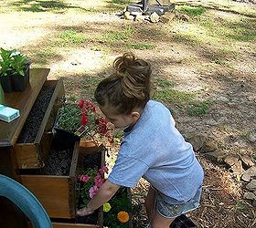 flower chest of drawers with granddaughter, flowers, gardening, repurposing upcycling