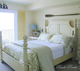 weekend retreat master bedroom, bedroom ideas, doors, home decor, window treatments, The shutters on the east facing sliding door are actually bi fold doors Privacy isn t an issue so we decided a window treatment isn t necessary There are no shades or curtains in this room or the great room
