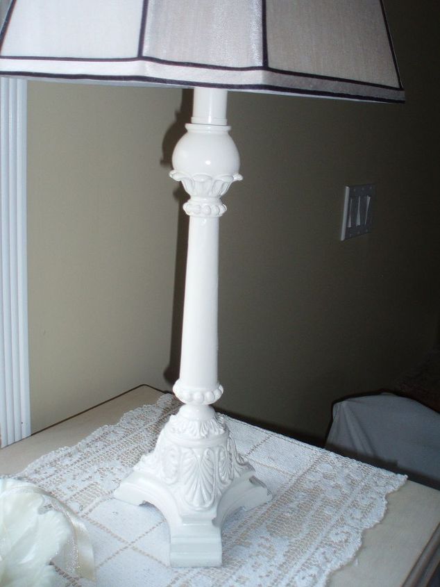 candlestick lamp restored to elegance, lighting, repurposing upcycling, after a few coats of heirloom white satin spray paint the white finial looked too heavy but black chalkboard spray paint fixed that