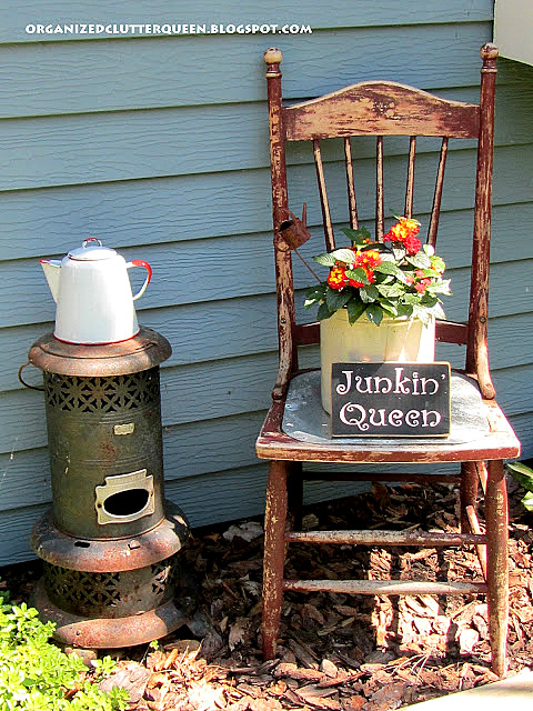 take a seat outside, gardening, outdoor furniture, outdoor living, painted furniture, You can even set up a fun vignette with an old chair