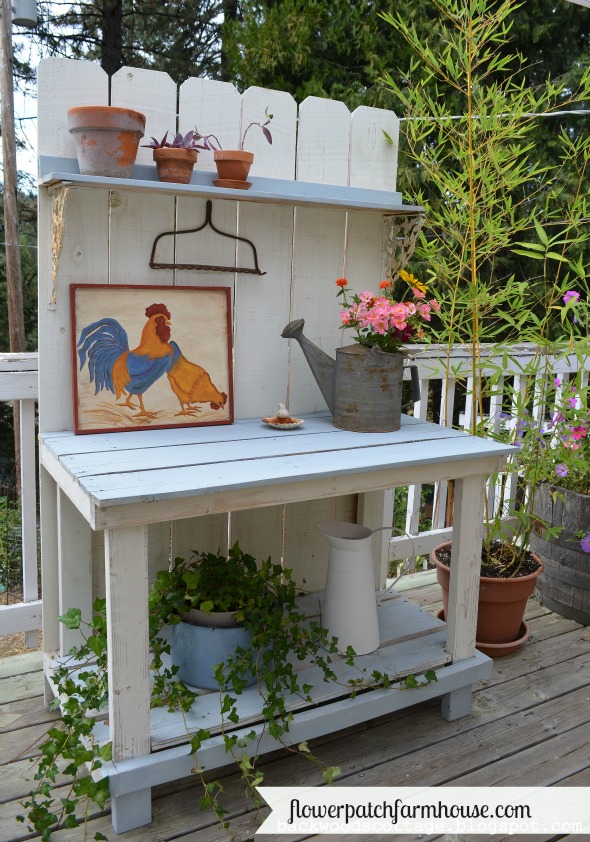 my diy potting bench through the seasons, diy, gardening, outdoor living, Summer