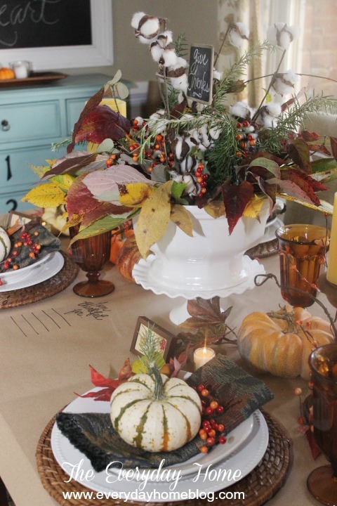 a thankful tablescape, christmas decorations, seasonal holiday d cor, thanksgiving decorations, Fall clippings from the yard fill a white soup tureen