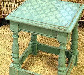q have you ever stenciled furniture my little table makeover is so darn cute thanks, painted furniture, Finished