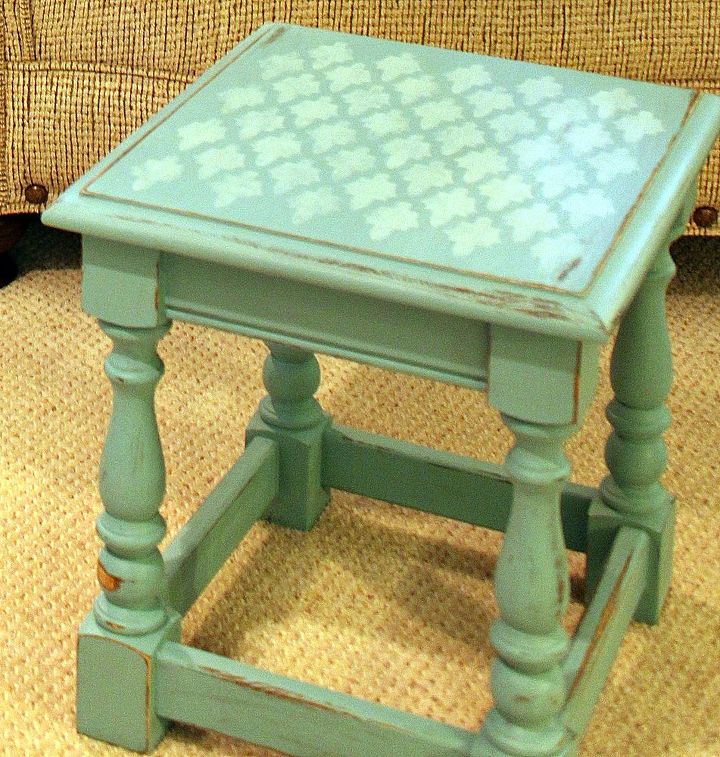 q have you ever stenciled furniture my little table makeover is so darn cute thanks, painted furniture, Finished