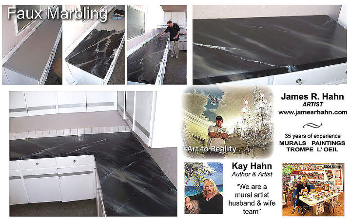 faux finishing an old kitchen counter top, countertops, painting, faux marble example over hideous old kitchen counter tops Hahn FL
