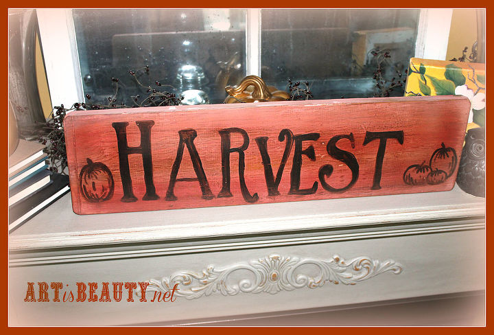 hand painted harvest sign from scrap wood, crafts, halloween decorations, home decor, painting, seasonal holiday decor, all done