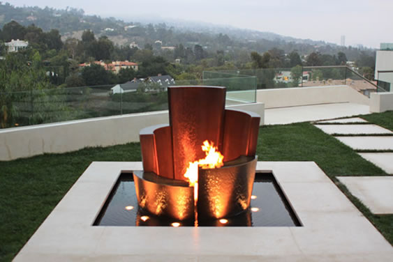 unique water fountains, outdoor living, ponds water features, Unique Water Fountain Fire and Water