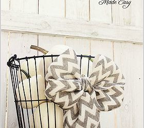 Oyster Basket, White Pumpkins, and a Chevron Burlap Bow
