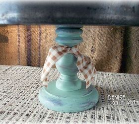 pedestal stand from a cake pan, home decor, repurposing upcycling, A little chalk paint and some fabric make the base pretty