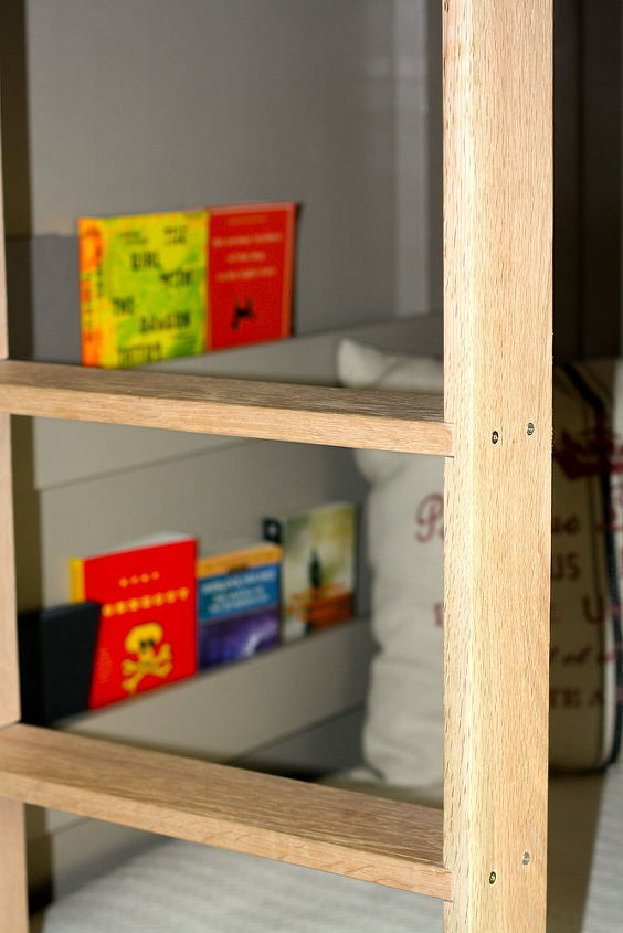 boys industrial bunk beds, bedroom ideas, painted furniture, Built in book holders at end of each bunk