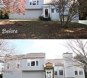 adding a front portico, curb appeal, decks, diy, doors, Before and After views of front of the house