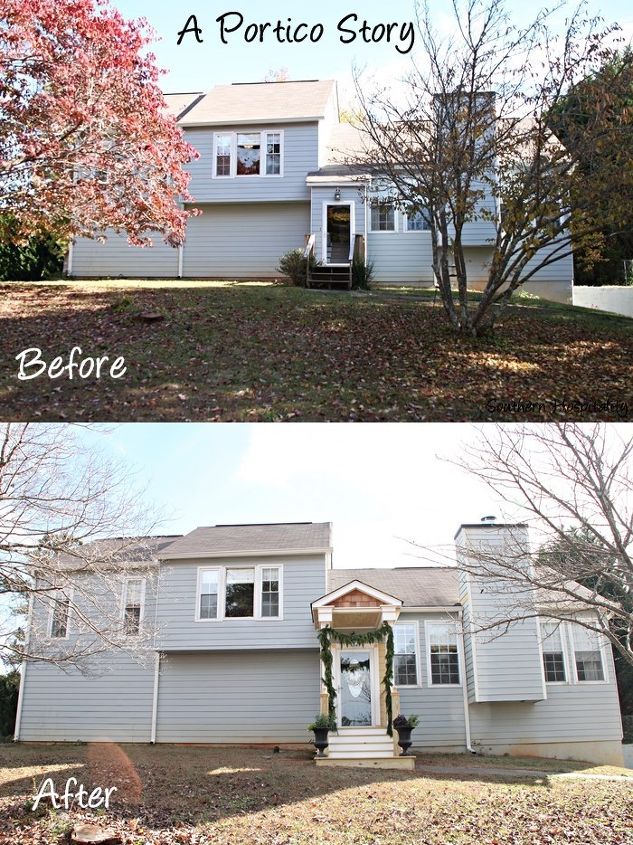 adding a front portico, curb appeal, decks, diy, doors, Before and After views of front of the house