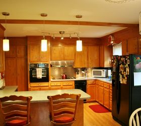 small budget kitchen renovation, home decor, kitchen backsplash, kitchen design, Installed pendent lights over the peninsula