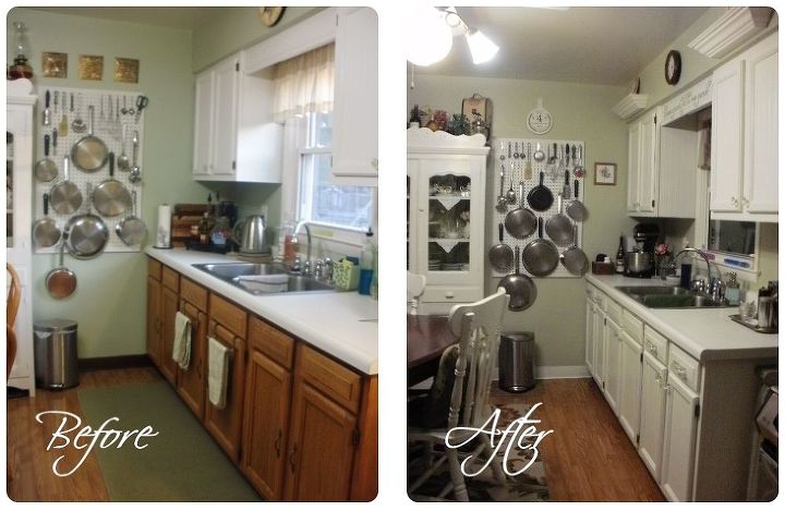 look what happened to my kitchen in two days, kitchen cabinets, kitchen design, painting, Another view of how my kitchen changed You can see the baseboards the walls and the cabinets were painted