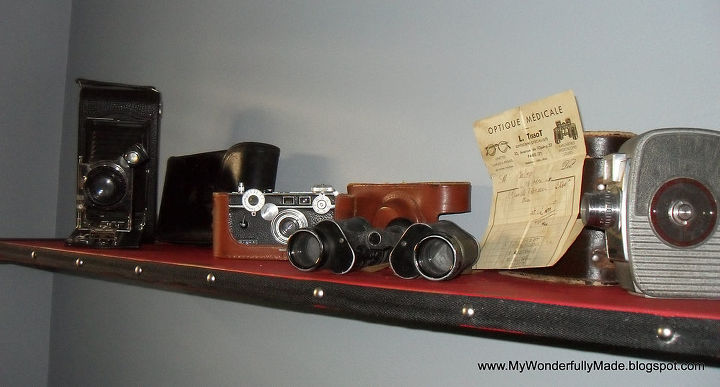 vintage camera shelf, home decor, shelving ideas