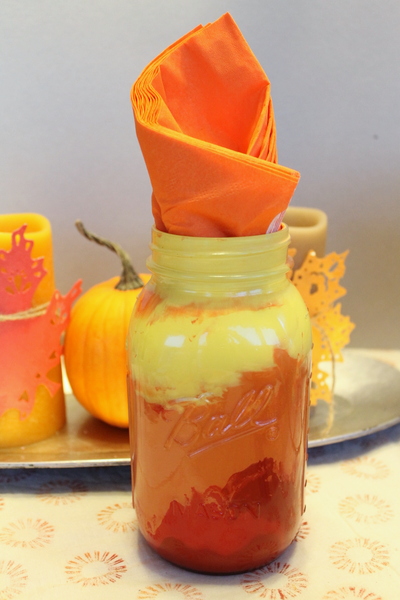 using mason jars for thanksgiving and all times of the year, crafts, mason jars, thanksgiving decorations, A poured paint technique that is so simple even kids can do it Come see how