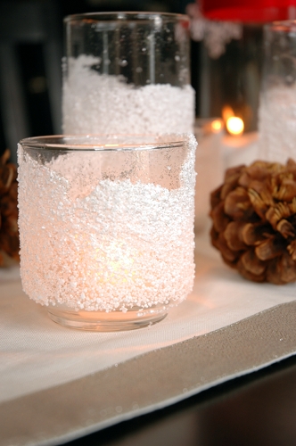 portavelas diy snow drift, Una vez seco a ade una vela candelita dentro del vaso para conseguir un bonito brillo