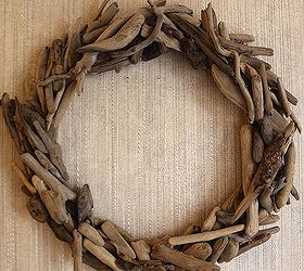 diy restoration hardware driftwood wreath tutorial, crafts, wreaths, The finished product looks great against the grass cloth wallpaper in our back entryway