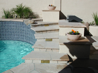 architectural details, landscape, outdoor living, pool designs, spas, Look at the symmetrical rocks underneath of the step landings