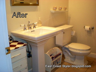 bathroom re do, bathroom ideas, home decor, painted furniture, repurposing upcycling, Problem solved No more picking up newspapers or truck magazines or bumping my head on the sink just to clean