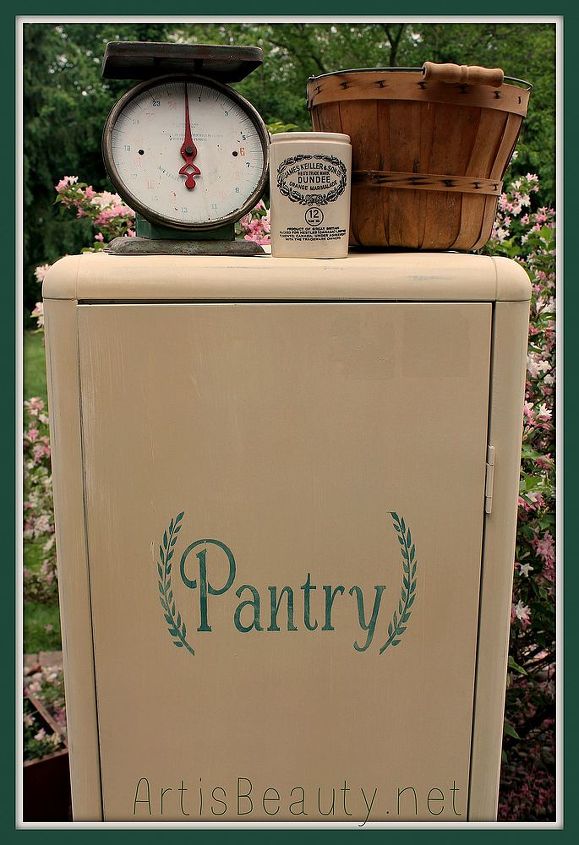 old tired free locker turned into a vintage inspired pantry, cleaning tips, closet, home decor, kitchen design, painted furniture, repurposing upcycling, all painted and prettied up