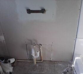 bathroom remodel, bathroom ideas, home improvement, New sink bracket for wall mounted sink is up