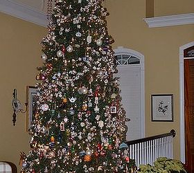 christmas tree and mantel, christmas decorations, seasonal holiday decor, 12 foot tree with family ornaments and cotton garland