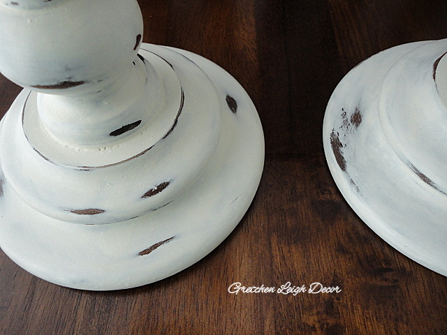 hand painted distressed wooden candlesticks in linen, painting, repurposing upcycling