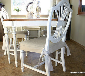 dining table and chairs found curb side, painted furniture, Next I made slip covers for the chair seats The neutral shade made them more versatile and easy to clean