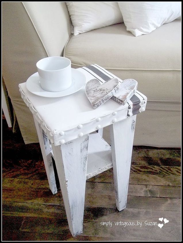 small grain sack stool, painted furniture, ASCP pure white and graphite with a little painter s tape to help