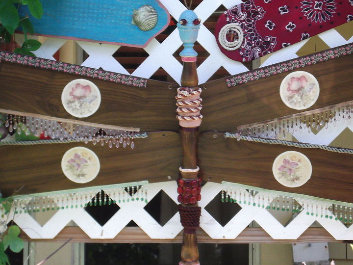 ceiling fan blade dragon flies, crafts, outdoor living, repurposing upcycling