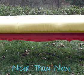 coffee table to tufted bench tutorial, diy, how to, painted furniture, reupholster, I love the red and yellow combo