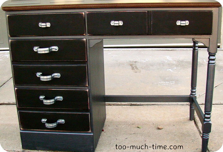 industrial chic desk, home decor, painted furniture, This is the final piece in all her glory