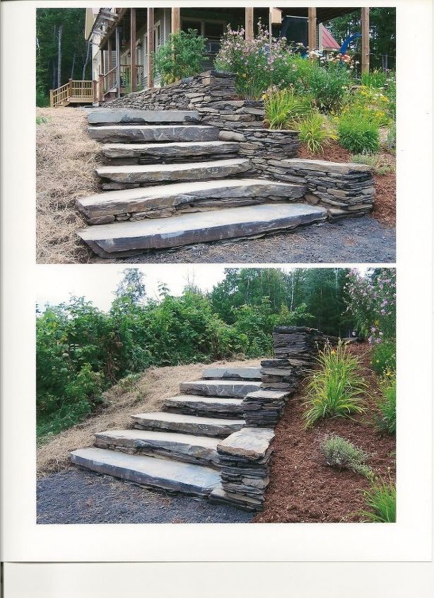 stone stairs, concrete masonry, curb appeal, outdoor living, N Y slate stair treads and free standing stone wall boarder
