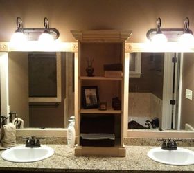 i used this idea and revamped my large bathroom mirror this weekend here are my, bathroom ideas, woodworking projects, This is my completed picture without stain 163 00 in all and so far about 6 hours with myself and my brother both novices in carpentry