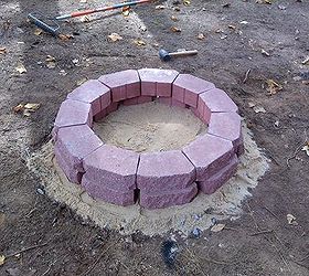 brick backyard firepit, stacked bricks